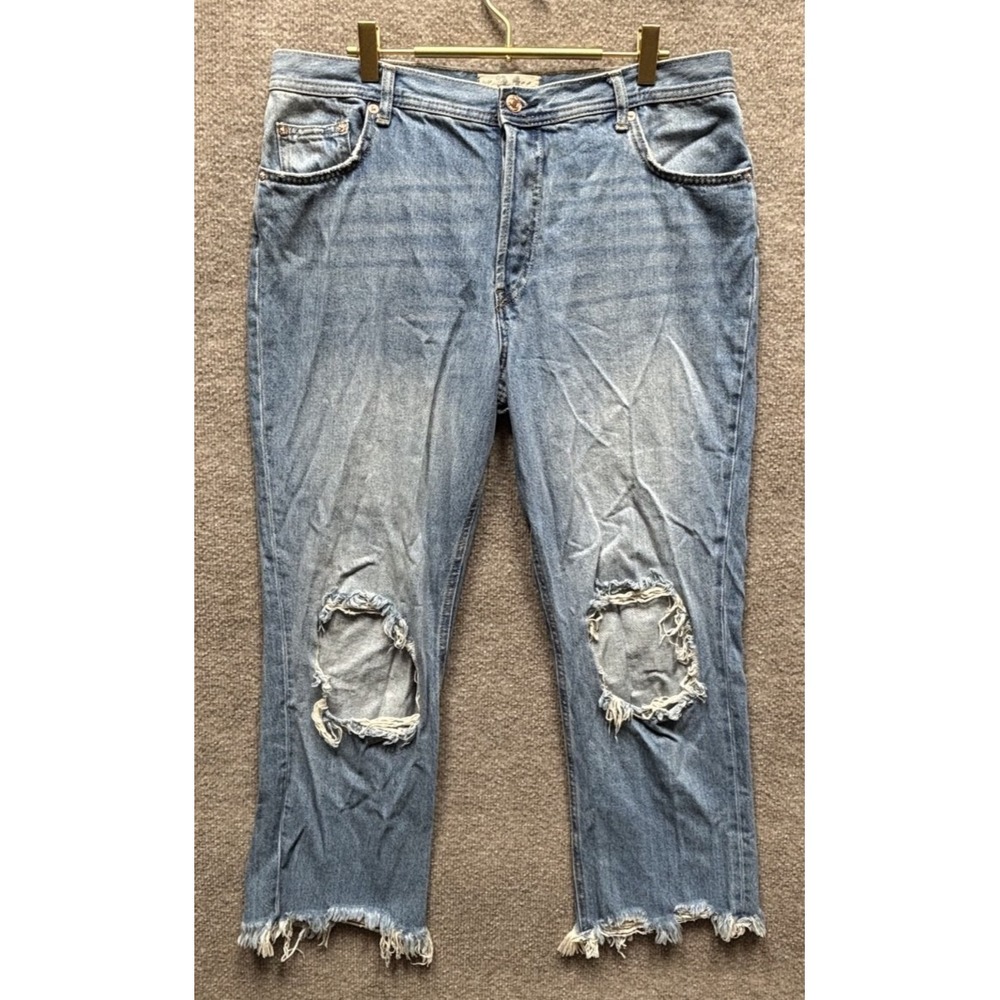 Free People We The Free Maggie Ripped Crop Straight Jeans Size 31 Patina Blue